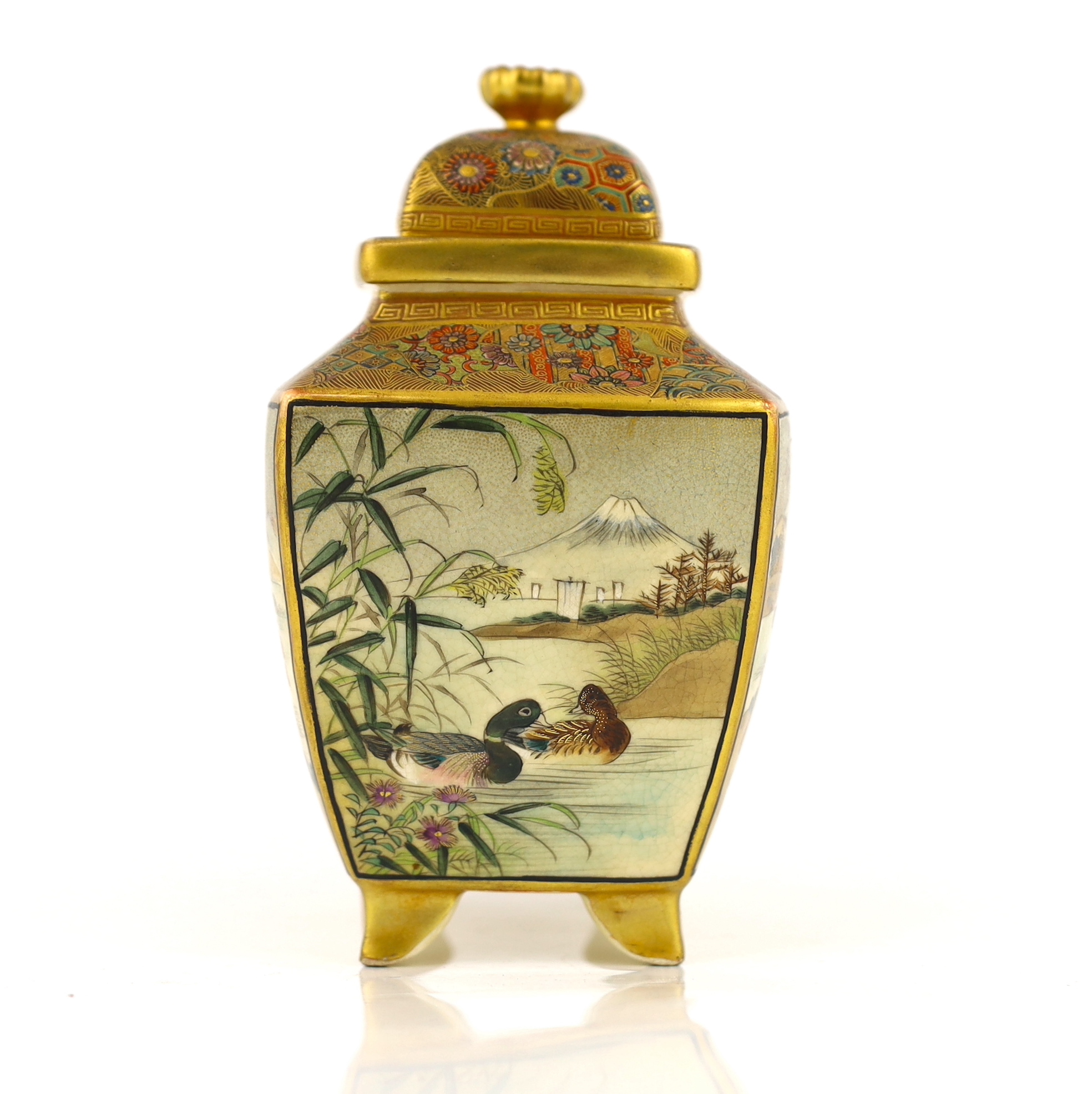 A Satsuma rectangular koro and cover, Meiji period